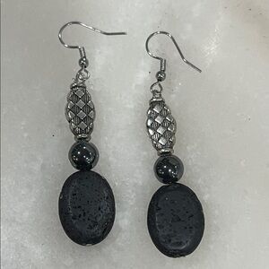 Black and Silver Lavastone Diffuser Dangle Earrings